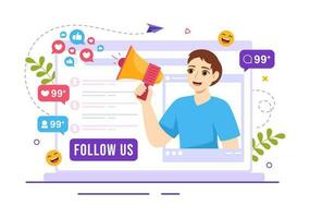 Follow Us and Like Vector Illustration for Internet Advertisement of a Social Media Users Following an Interesting Page in Hand Drawn Templates