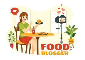 Food Blogger Vector Illustration with Influencer Review and Share it on the Blog in Flat Cartoon Hand Drawn Landing Page Background Templates