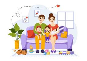 Family Values Vector Illustration of Mother, Father and Kids by Side with Each Other in Love and Happiness Flat Cartoon Hand Drawn Templates