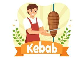 Kebab Vector Illustration with Stuffing Chicken or Beef Meat, Salad and Vegetables in Bread Tortilla Wrap in Flat Cartoon Hand Drawn Templates