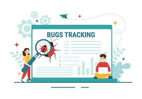 Bug Tracking Vector Illustration with Mobile Phone Protection from Computer Virus on Big Screen in Website Security Flat Cartoon Hand Drawn Templates