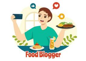 Food Blogger Vector Illustration with Influencer Review and Share it on the Blog in Flat Cartoon Hand Drawn Landing Page Background Templates