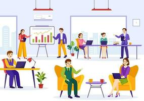 Coworking Business Vector Illustration with Colleagues Talking, Meeting and Working at the Office in Flat Cartoon Hand Drawn Landing Page Templates