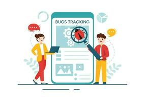 Bug Tracking Vector Illustration with Mobile Phone Protection from Computer Virus on Big Screen in Website Security Flat Cartoon Hand Drawn Templates