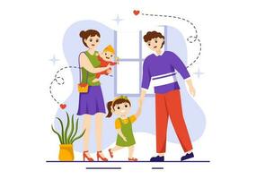 Family Values Vector Illustration of Mother, Father and Kids by Side with Each Other in Love and Happiness Flat Cartoon Hand Drawn Templates