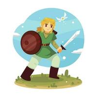 Elf Knight Holding Sword And Shield vector