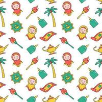 Happy Islamic New Year Seamless Pattern Design Flat Illustration with Muslims Elements in Template Hand Drawn vector