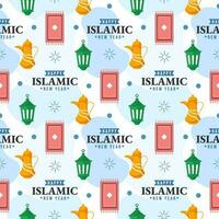 Happy Islamic New Year Seamless Pattern Design Flat Illustration with Muslims Elements in Template Hand Drawn vector