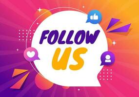 Follow Us and Like Vector Illustration for Internet Advertisement of a Social Media Users Following an Interesting Page in Hand Drawn Templates