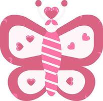 Pink Color Hearts Butterfly Icon In Flat Style. vector