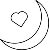 corazón con creciente Luna negro contorno icono. vector