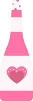 Pink Heart Symbol On Champagne Bottle Icon In Flat Style. vector