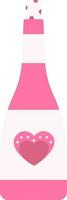 Pink Heart Symbol On Champagne Bottle Icon In Flat Style. vector