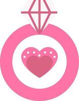 Heart Inside Diamond Ring Icon In Pink Color. vector