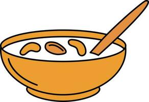 Dry Fruits Pudding Bowl With Spoon Icon In Orange And White Color. vector