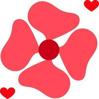 Flat Style Flower With Hearts Icon In Red Color. vector