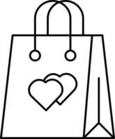 Double Heart Symbol Shopping Bag Line Art Icon. vector