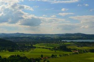 Beautiful view from the hills to the scenic valley landscape. Natural background. photo