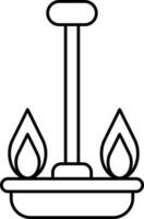 Burning Ancient Oil Lamp Stand Black Outline Icon. vector