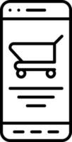 Linear Style Shopping Cart Inside Smartphone Screen Icon. vector