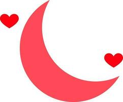 Red Crescent Moon With Hearts Flat Icon. vector