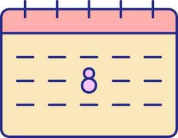 8th Date Calendar Icon In Pink And Yellow Color. vector