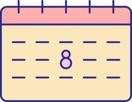 8th Date Calendar Icon In Pink And Yellow Color. vector