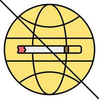 Globe And Cigarette For World No Smoking Or Tobacco Day Yellow Icon. vector