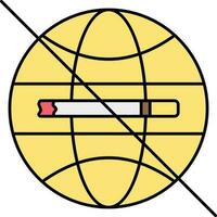 Globe And Cigarette For World No Smoking Or Tobacco Day Yellow Icon. vector