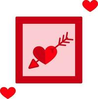plano estilo flecha golpear corazón en rojo y rosado cuadrado icono. vector