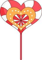 Red And White Heart Lollipop Icon In Flat Style. vector