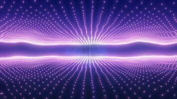 abstrakt lila Energie Wellen von Partikel über und unten das Bildschirm magisch hell glühend futuristisch Hi-Tech Hintergrund video