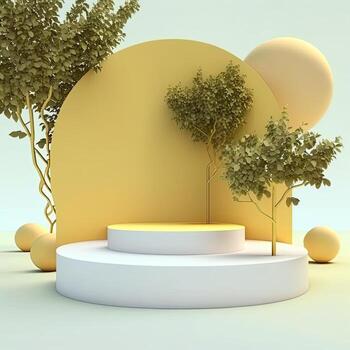 Minimalistic 3D Podium Stand with Natural Leaf Design photo