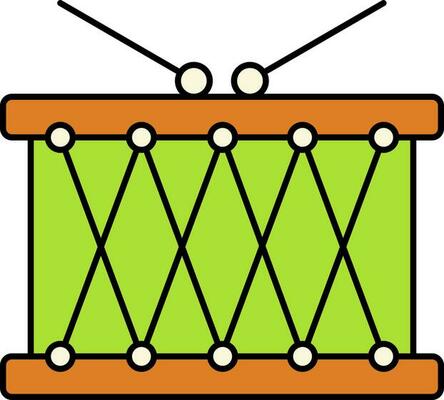 Snare Drum With Sticks Flat Icon In Orange And Green Color.