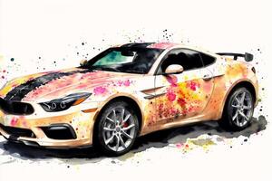 Watercolor sport car. A Splash of Speed. Watercolor Wonders of Sports Cars. photo