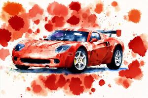 Watercolor sport car. A Splash of Speed. Watercolor Wonders of Sports Cars. photo