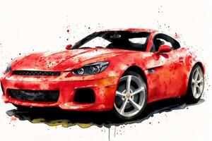 Watercolor sport car. A Splash of Speed. Watercolor Wonders of Sports Cars. photo