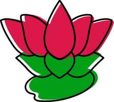 Beautiful Pink And Green Color Lotus Flower Icon In Flat Style. vector