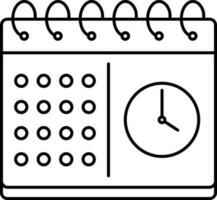 negro línea Arte de calendario reloj icono. vector