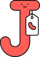 Smiley J Alphabet Cartoon With Jellybean Words Tag Red Icon. vector