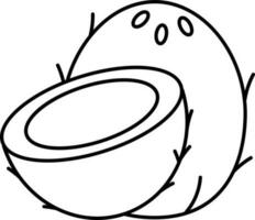 Coconut With Half Piece Black Line Art Icon. vector