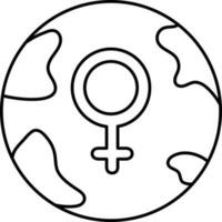 Female Gender Symbol With Globe Black Outline Icon. vector