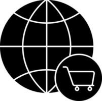 Globe With Shopping Cart Flat Icon. vector