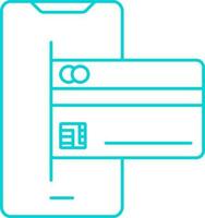 Online Mobile Payment With Card Turquoise Lineal Icon. vector