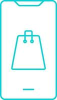 Turquoise Outline Shopping Bag In Smartphone For Online Icon. vector