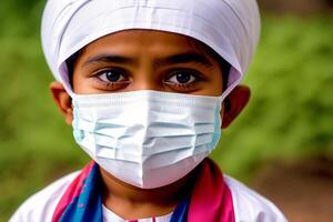 An indian boy wearing protective mask. COVID 19. Mask-Wearing with Confidence. photo