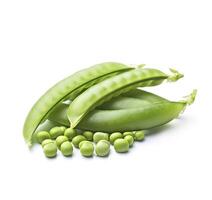 .Young green peas on a white background. photo