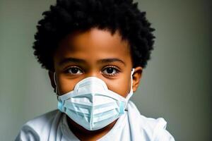 A black boy wearing protective mask. COVID 19. Mask-Wearing with Confidence. photo