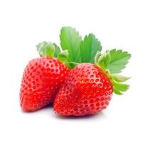 Strawberry with leaves on white backgrounds. . photo