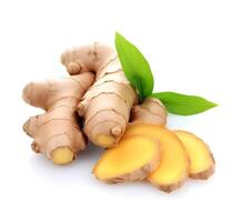 Ginger root with leaves. photo